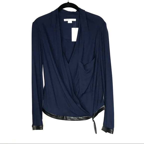 SOLD🥂 HELMUT LANG Morse Leather Trim Faux Wrap Top NWT - Picture 13 of 16